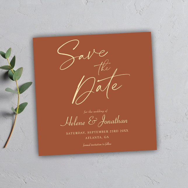 Reserve A Data Casamento Elegante Minimalista Terracotta (Terracotta Modern Minimalist Elegant Wedding Save The Date)