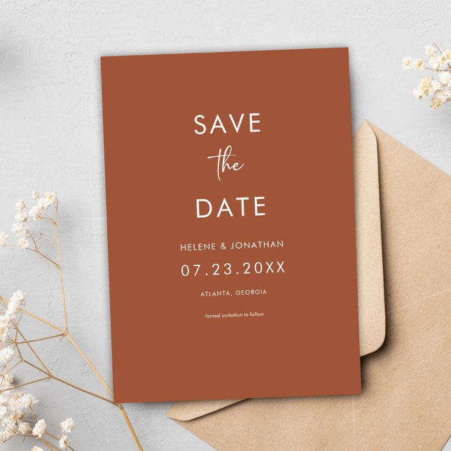 Reserve A Data Casamento Elegante Mínimo de Terracotta (Minimal Elegant Terracotta Wedding Save The Date)