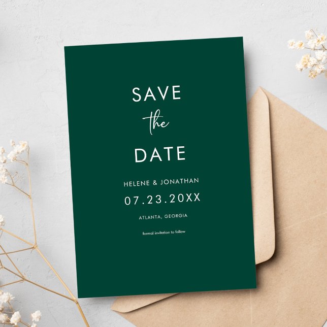 Reserve A Data Casamento Elegante Mínimo Emerald Green (Elegant Minimal Emerald Green Wedding Save The Date)