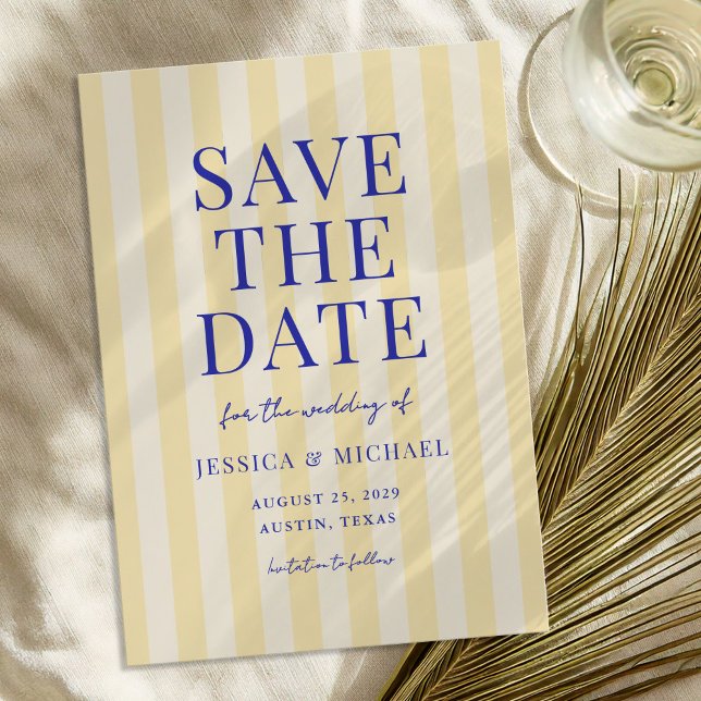 Reserve A Data Casamento Elegante Moderno com Listras Azuis e Ama (Criador carregado)