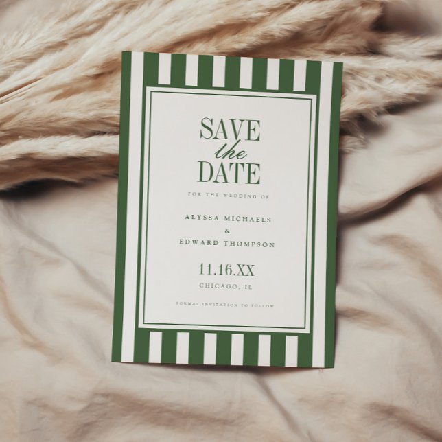Reserve A Data Casamento Elegante Moderno com Listras Verde Oliva (Criador carregado)