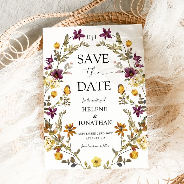 Reserve A Data Casamento Elegante Moderno da Aquarela de Flores S (Wildflower Watercolor Modern Elegant Wedding Save The Date)