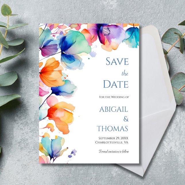 Reserve A Data Casamento Elegante Moderno e Floral de Bright Wate (Bright Floral Watercolor Modern Elegant Wedding Save The Date Card)