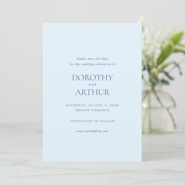 Reserve A Data Casamento Elegante Moderno em Azul Pó (Em pé/Frente)