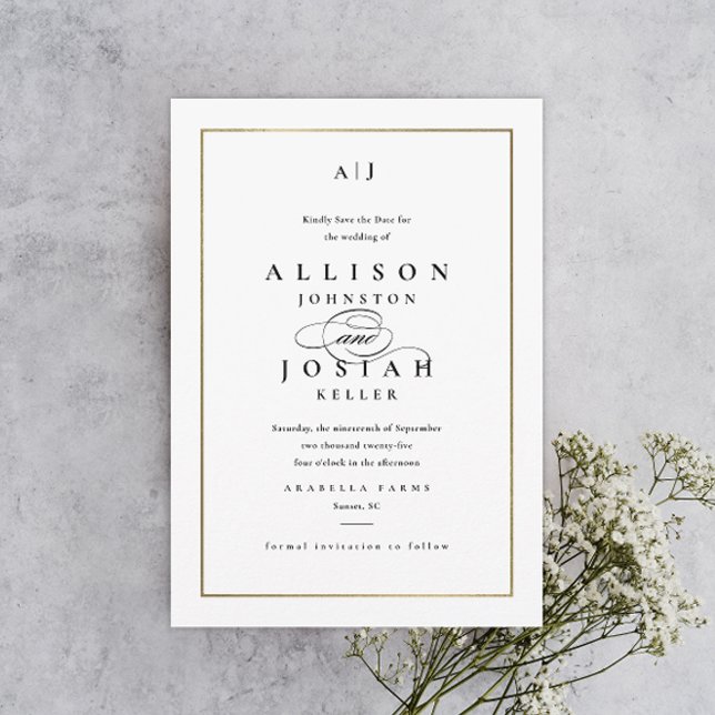 Reserve A Data Casamento Elegante Monograma Dourado (Criador carregado)