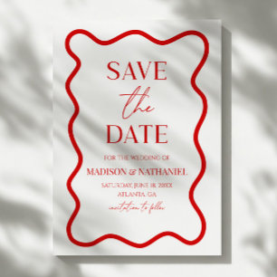 Reserve A Data Casamento Elegante Ondulado Branco Vermelho
