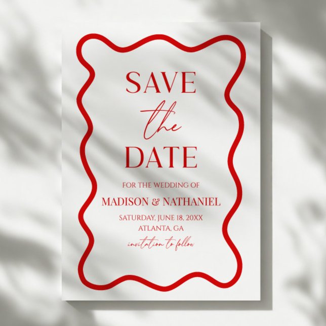 Reserve A Data Casamento Elegante Ondulado Branco Vermelho (Criador carregado)