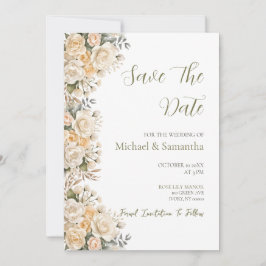 Reserve A Data Casamento Elegante Pérola Branca e Rosa Marfim
