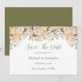 Reserve A Data Casamento Elegante Pérola Branca e Rosa Marfim