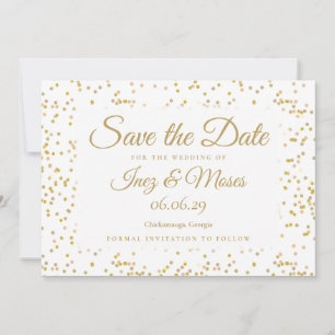 Reserve A Data Casamento Elegante Pó de Ouro Confete Script Chic