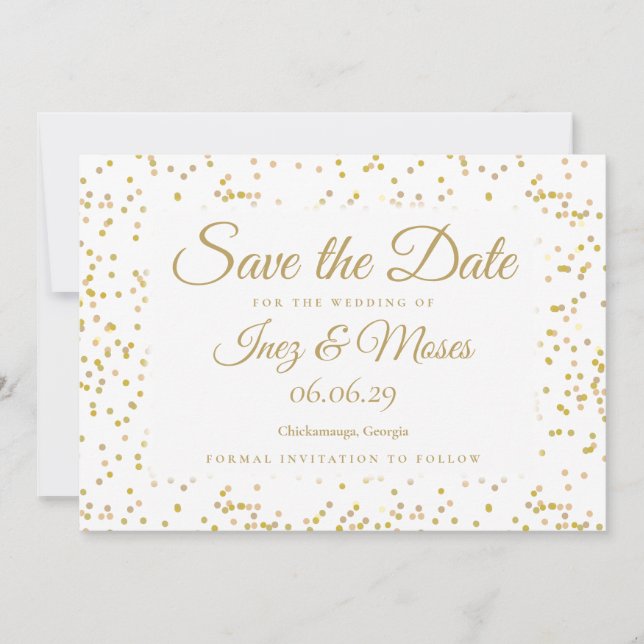 Reserve A Data Casamento Elegante Pó de Ouro Confete Script Chic (Frente)