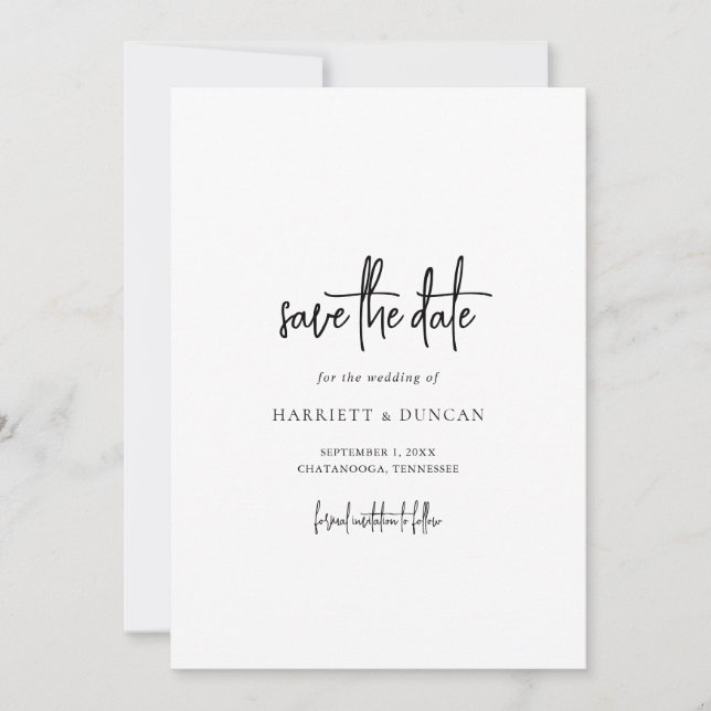 Reserve A Data Casamento Elegante Preto e Branco Atemporal (Frente)
