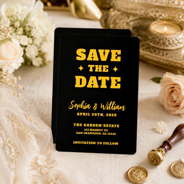 Reserve A Data Casamento Elegante Preto e Dourado (Criador carregado)