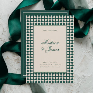 Reserve A Data Casamento Elegante Retro Xadrez Verde Bege