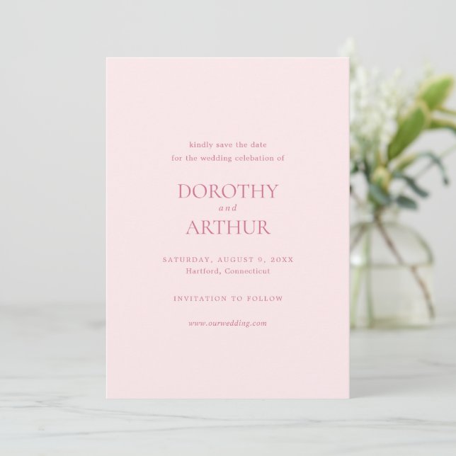 Reserve A Data Casamento Elegante Rosa Moderno (Em pé/Frente)