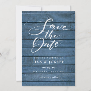 Reserve A Data Casamento Elegante Rustic Blue Wood