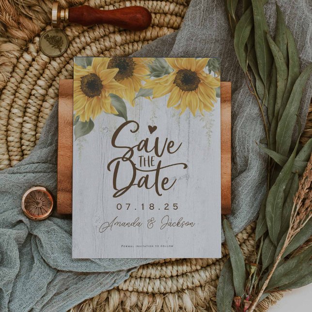 Reserve A Data Casamento elegante rústico de girassóis (Sunflower save the date cards)