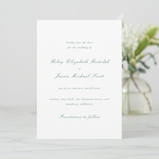 Reserve A Data Casamento Elegante Verde Esmeralda Limpo (Em pé/Frente)