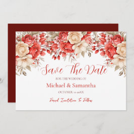 Reserve A Data Casamento Elegante Vermelho e Rosa de Marfim