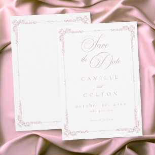 Reserve A Data Casamento Elegante Vintage Barroco Rosa Empoeirado