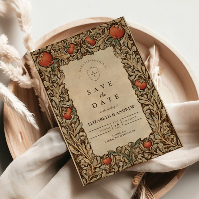 Reserve A Data Casamento Elegante Vintage com Romã (Criador carregado)