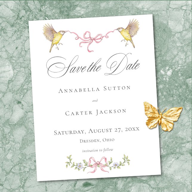 Reserve A Data Casamento Elegante Vitoriano com Arco Floral Paste (Elegant Victorian Pastel Floral Bow Wedding Save The Date)