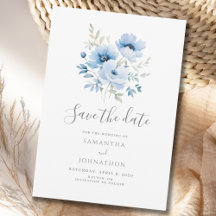 Casamento em Aquarela Floral Azul Elegante