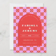 Casamento em arco vermelho e rosa com meio século