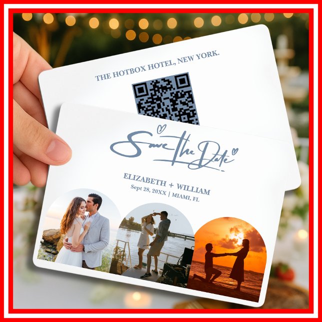 Reserve A Data Casamento em Azul Empoeirado | Código QR de Foto (Criador carregado)