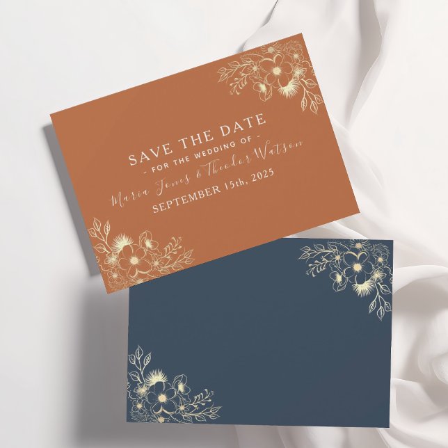 Reserve A Data Casamento em Azul Marinho e Terracota Save The Dat (Criador carregado)