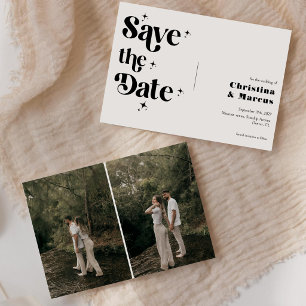 Reserve A Data Casamento em Grid de Fotos Minimalista Retro Scrip