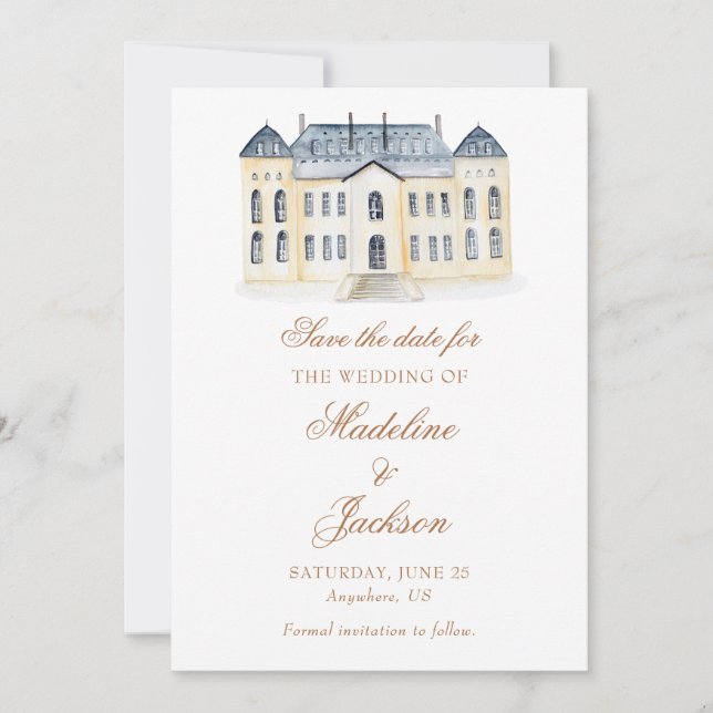 Reserve A Data Casamento em Mansão Inglesa em Aquarela (Frente)
