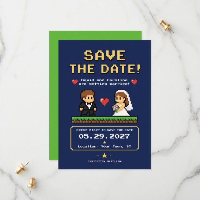 Reserve A Data Casamento em Pixel no Estilo de Videogames Clássic (Frente/Verso In Situ)