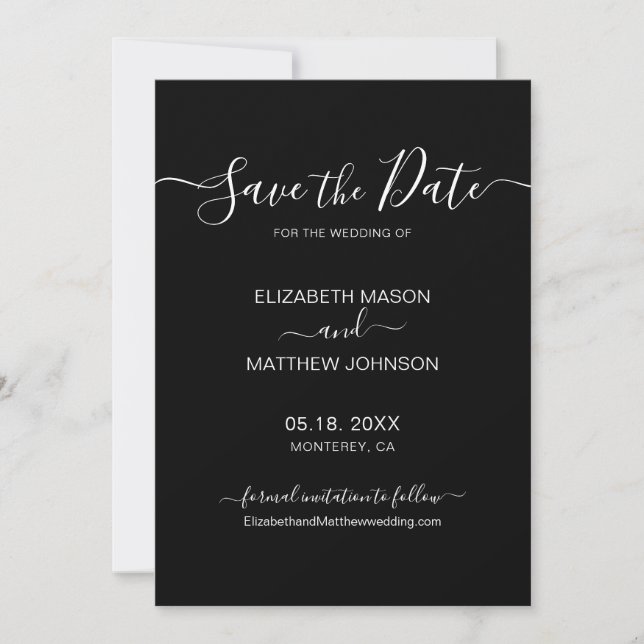 Reserve A Data Casamento em Preto e Branco com Letra Elegante Min (Frente)