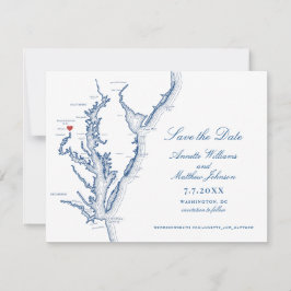Reserve A Data Casamento em Washington DC Mapa Azul-Marinho Elega