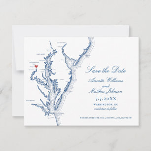 Reserve A Data Casamento em Washington DC Mapa Azul-Marinho Elega