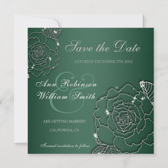 Reserve A Data Casamento Emerald Evergreen Silver Elegante (Frente)