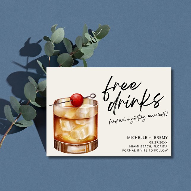 Reserve A Data Casamento Engraçado De Bebidas Livres Salve A Data (Funny Free Drinks Photo Wedding Save the Date  Postcard)