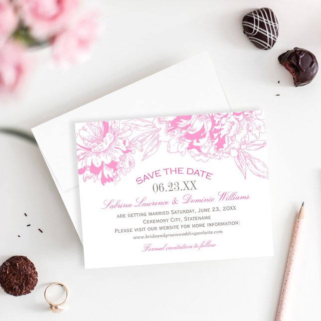 Reserve A Data Casamento Esboço Peônia Rosa Quente Ousado (Criador carregado)