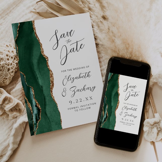 Reserve A Data Casamento Escrito em Ouro Esmeralda Ágata (Criador carregado)