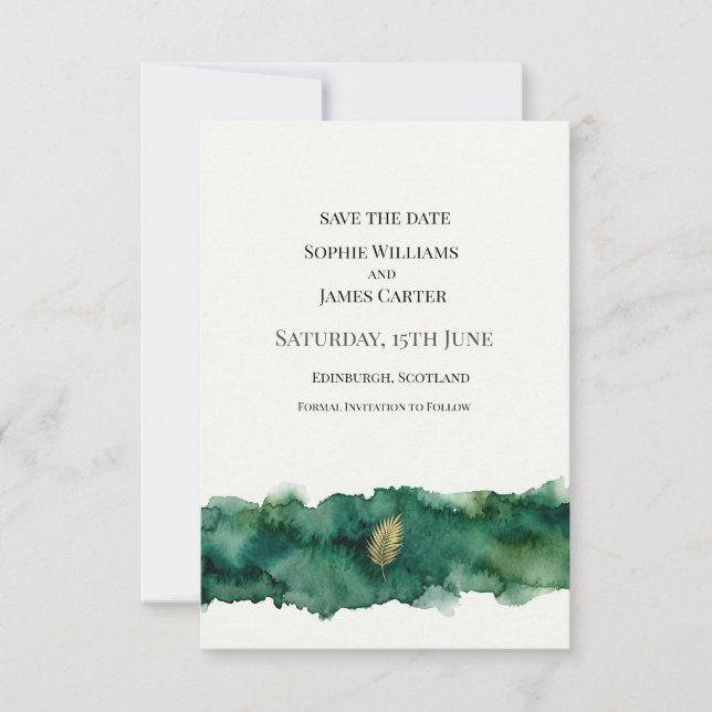 Reserve A Data Casamento Esmeralda Dourado (Frente)