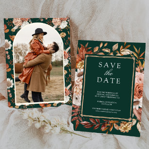 Reserve A Data Casamento Esmeralda Verde Floral Terracota Foto
