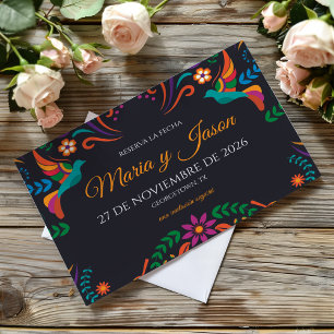 Reserve A Data Casamento Espanhol Floral Colorido Preto Nuestra B