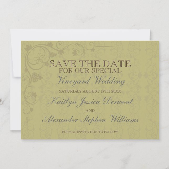 Reserve A Data Casamento Especial De Vinha Salvar A Data (Frente)