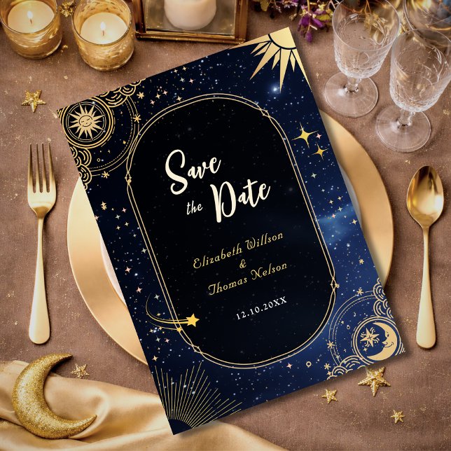 Reserve A Data Casamento Estrela Cadente Azul Celestial Sol Lua (Criador carregado)