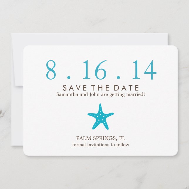 Reserve A Data Casamento Estrela do Mar Azul Oceano Save the Date (Frente)
