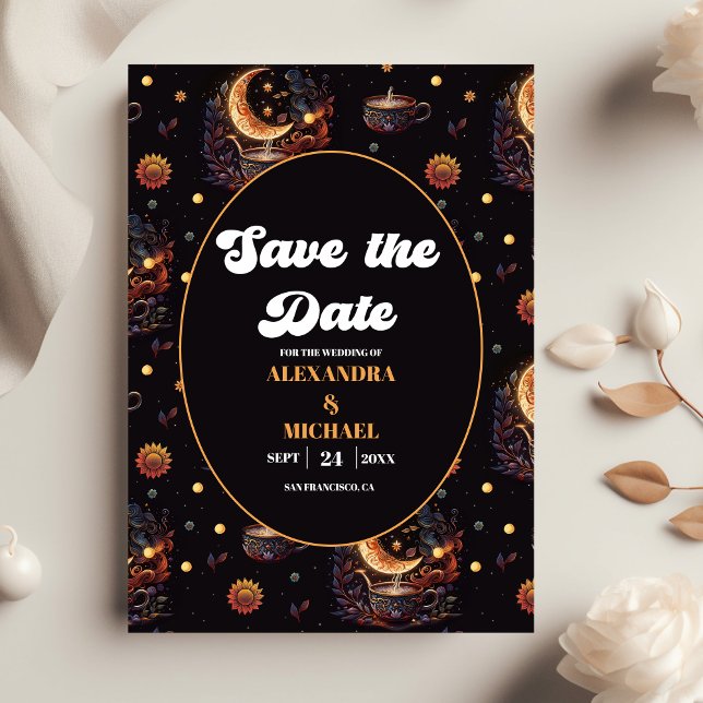 Reserve A Data Casamento Estrelas Celestiais Ouro Preto Místico (Criador carregado)