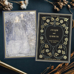 Reserve A Data Casamento Étereo Navy e Ouro em Arte Nova Vintage