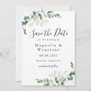 Reserve A Data Casamento Eucalyptus com Aquarela Elegante