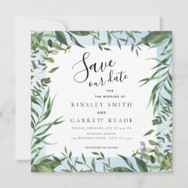 Reserve A Data Casamento Eucalyptus Frame Soft Blue Watercolor